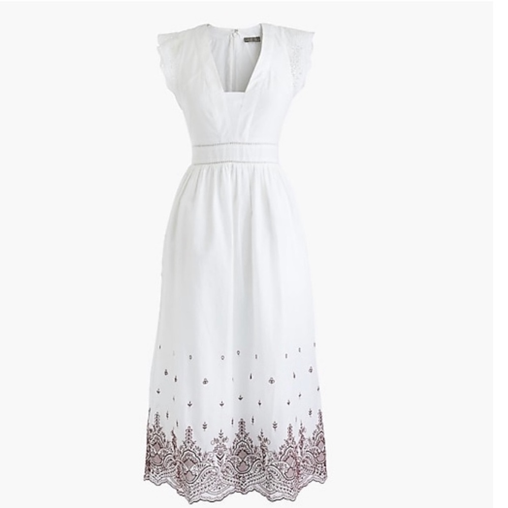 J CREW Point Sur Cotton Midi Embroidered Eyelet Dress 4